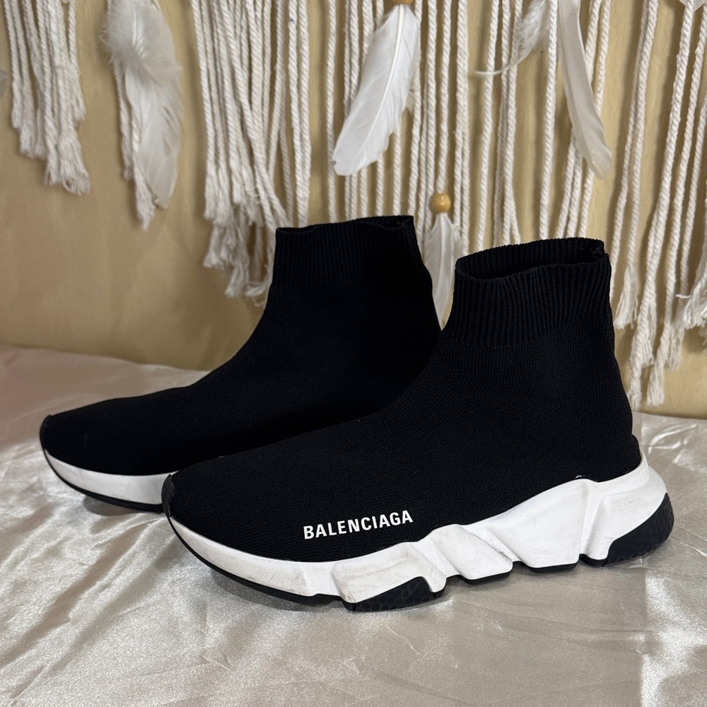Balenciaga Women's Black and White Sock Sneakers - Picture 3 of 6